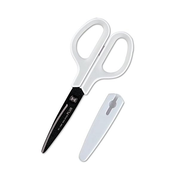 プラス はさみ フィットカットカーブ フッ素コート 低反発グリップ 粘着テープ のり ベタつかない 30度 SC-175SF ホワイト/グレー