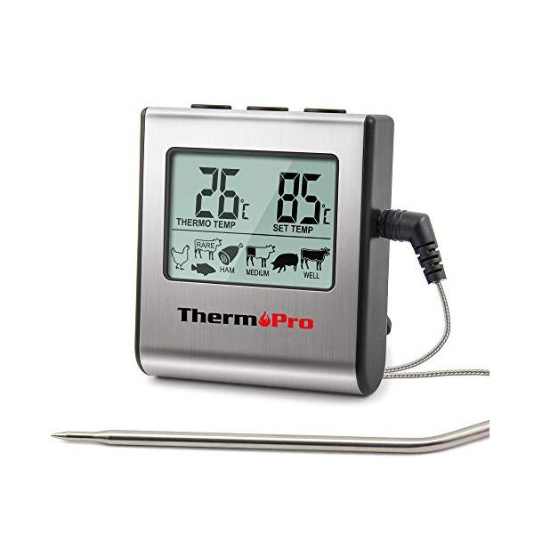 ThermoProサーモプロ クッキング料理用オーブン温度計デジタル ミルク コーヒー 肉 揚げ物 食品 燻製などの温度管理用キッチンタイマーと