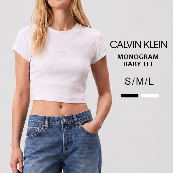 カルバンクライン Calvin Klein レディース 半袖 ベイビー Tシャツ ショート丈 リブ編み フィット感 CK モノグラム ロゴT 47AB802