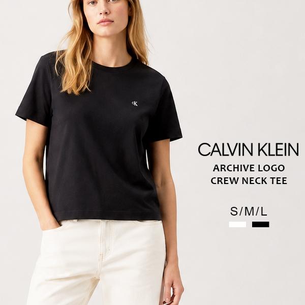 カルバンクライン Calvin Klein レディース 半袖 ロゴ Tシャツ コットン クルーネック シルエット 短め コンパクト CK 刺繍 モノグラム 47A219G