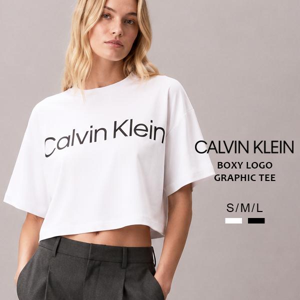 カルバンクライン Calvin Klein レディース ボクシー 半袖 ロゴ Tシャツ コットン ボックス シルエット 短め CK 44C903G