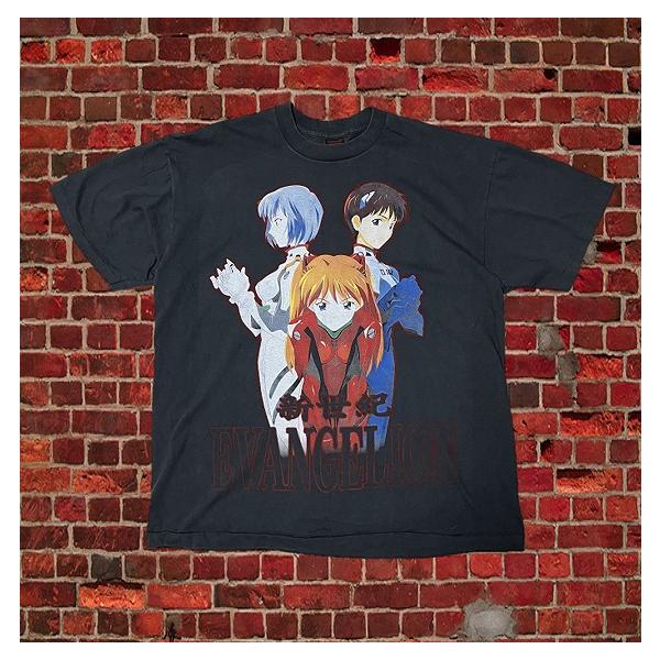 新世紀エヴァンゲリオン Tシャツ USA版 綾波レイ 碇シンジ 惣流 アスカ ラングレー アニメT キャラクターT コミックT 映画T 90s グラフィック ストリート XL 黒