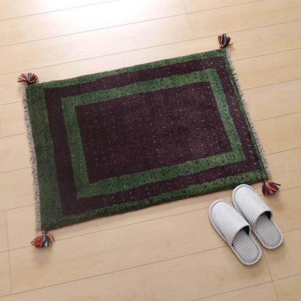 ギャッベ イラン産 じゅうたん 90×63cm 手織り 玄関マット ウール ラグ