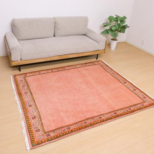 ギャッベ／ルリバフ 184×153cm イラン産 手織り リビング ウール ラグ