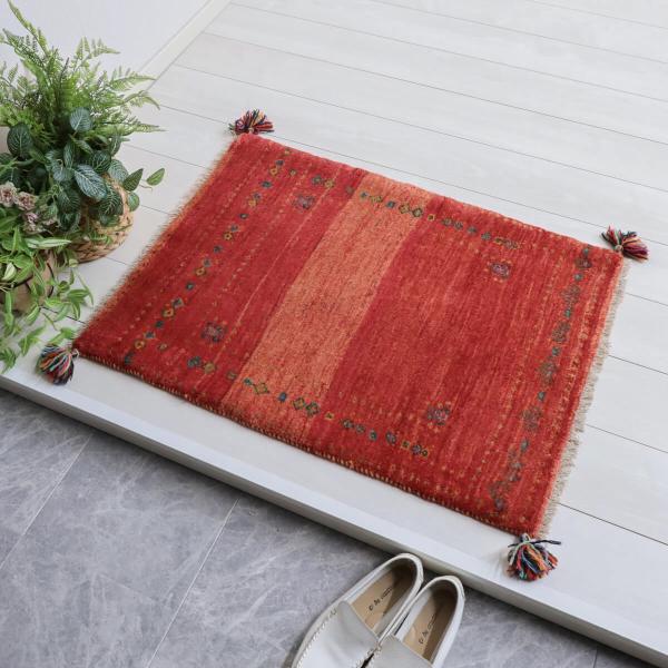 ギャッベ／カシュクリ 86×65cm イラン産 手織り リビング ウール ラグ