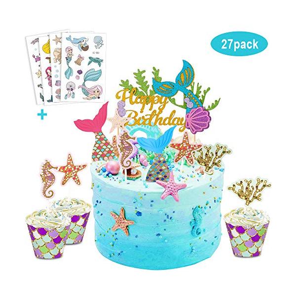 Ayuqi バースデーケーキトッパー Diy人魚ハッピーバースデーケーキトッパー カップケーキ包装紙 きらびやかなタツノオトシゴ 人魚のしっぽのケーキ S 0706 オンライン プレミア ストア 通販 Yahoo ショッピング