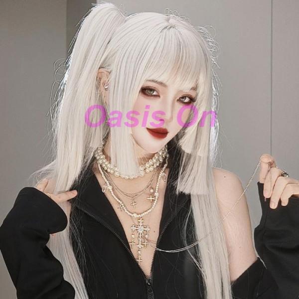 姫カット 中世の貴族風 ストレート シルバーホワイト 銀髪 フル