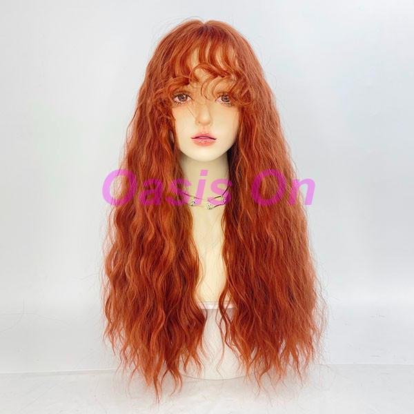 ウィッグ フルウィッグ オレンジ ロング パーマ 巻き毛 レディース