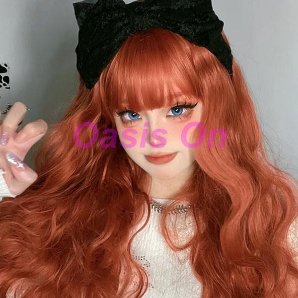 ウィッグ フルウィッグ オレンジ ロング パーマ 巻き毛 レディース