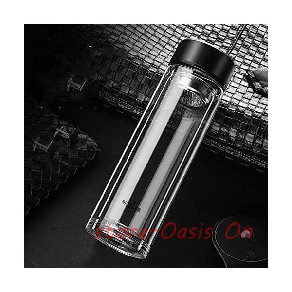 水筒 350ml クリア ガラス 二重構造 魔法瓶 ウォーターボトル マグボトル 直飲み 茶漉し付き 透明 蓋付き 漏れなし 給水ボトル