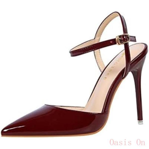 ハイヒール レディース パンプス 歩きやすい 脱げない 10.5cmヒール バックストラップ ミュール 春夏秋 エナメル ポインテッドトゥ