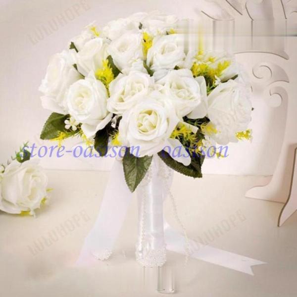 ■ 品名:飾り用造花     ■ 素材:絹■ カラー：ホワイト■ サイズ：全長31cm、幅22cm検索ワード： ウエディングブーケ 安い 結婚式 花嫁 ブーケ ローズ 造花 花束 ブライダルブーケ ウェディング アレンジメント アートフラワ...
