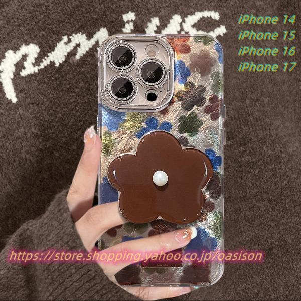 スマホケース iphone14 ケース 韓国 iphone17 ケース iphone16 ケース 携帯ケース iphone15 ケース フラワー 花 スマイル ニコちゃん グリップ クリア 女性