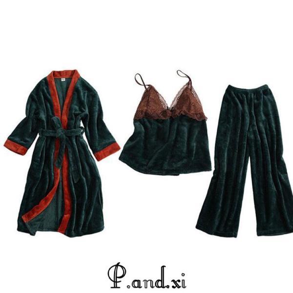 3点セット　パジャマ ルームウェア レディース 春秋冬 パジャマ 韓国風 セットアップ　上下セット部屋着 寝巻き女性 可愛い ランジェリー　防寒 パジャマ ルームウェア レディース 春秋冬 韓国風 セットアップ 上下
