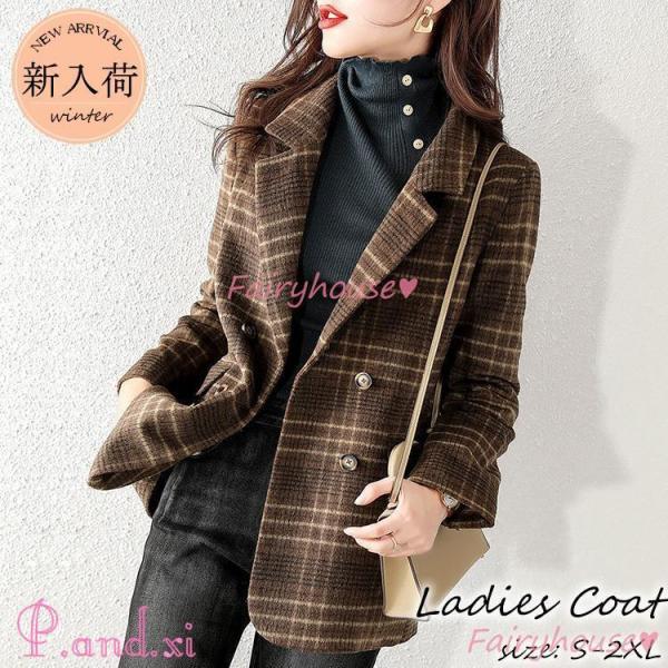 チェスターコート レディース 秋冬 チェック柄 チェスターコート ミディアム丈 ラシャコート ダッフルスーツオーバー アウター 通勤着痩せ オシャレ 40代 チェスターコート レディース 秋冬 40代 チェック柄 ミディアム丈