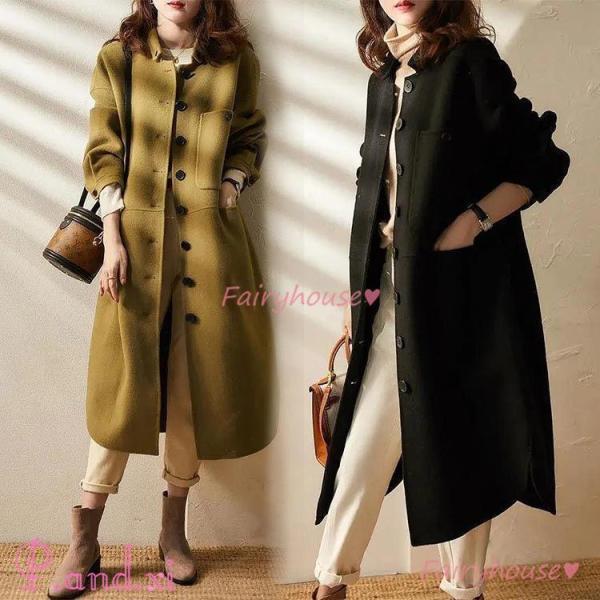 ジャンバーコート レディース 秋冬 40代 コート ロング丈 無地 ラシャ