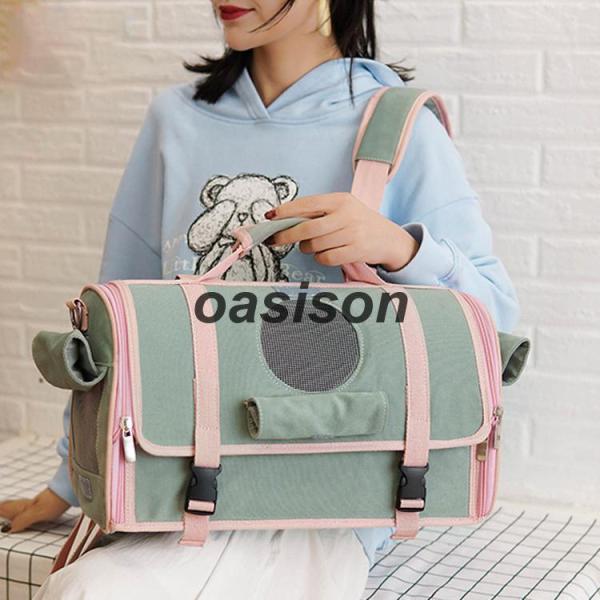 【品名】：ペットキャリー【素材】:ズック【カラー】：グリーン【サイズ】:SMALL 横: 42cm マチ：16cm 縦：27cm           BIG 横: 47cm マチ：18cm 縦：28cm【重さ】:SMALL/約1kg  BI...