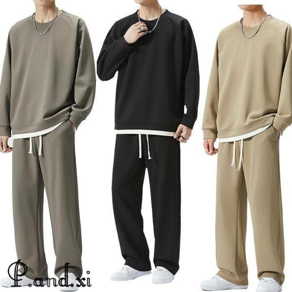秋服 上下セット メンズ ジャージ スウェット 上下 メンズ セットアップ 長袖 ゆったり アメカジ フェイクレイヤード 無地 おしゃれ 春 秋 秋服 冬服 部屋着