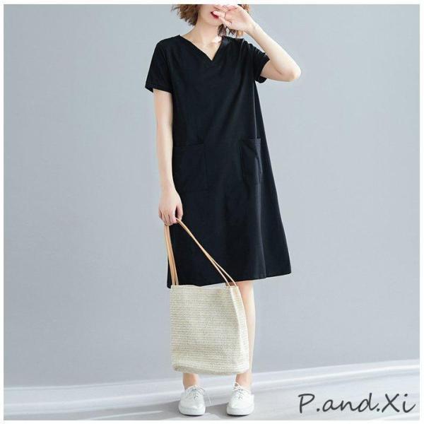 tシャツ ワンピース 半袖 ひざ丈 Tシャツ シンプル 無地 ゆったり