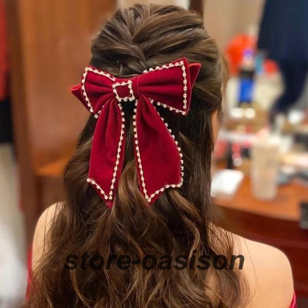 ウエディング ヘッドドレス リボン 赤 ヘアピン 髪留め 赤 髪飾り 花嫁 ウェディング 結婚式 発表会 演奏会 披露宴 ブライダル パーティー 二次会 アクセサリー