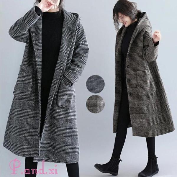 グレンチェック コート チェスターコート レディース ロングコート