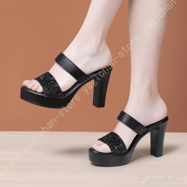 チャンキーヒール サンダル 厚底 レディース ミュール 10cm