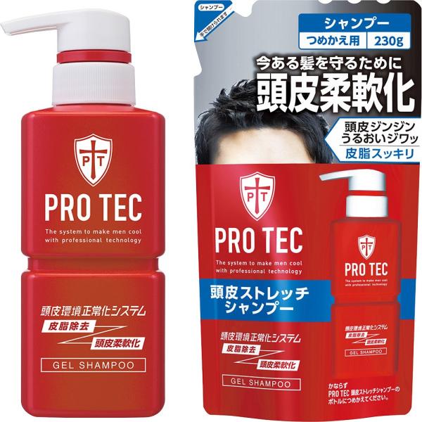PRO TEC(プロテク) 頭皮ストレッチシャンプー 本体ポンプ300g+詰め替え230g セット(医薬部外品)