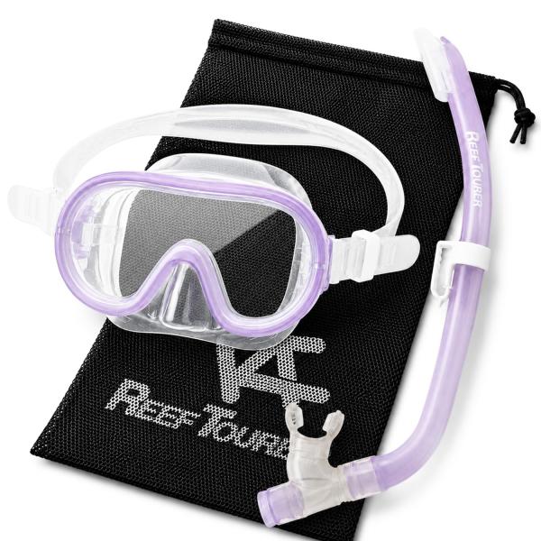 リーフツアラー (REEF TOURER) メッシュバック付 シュノーケリングセット 子ども(4~9歳向)用 パープル