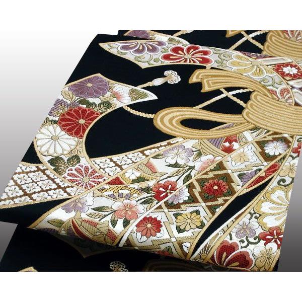 振袖帯 正絹袋帯 西陣織帯 豪華な花熨斗目模様 古典柄 お仕立て付 :fu 