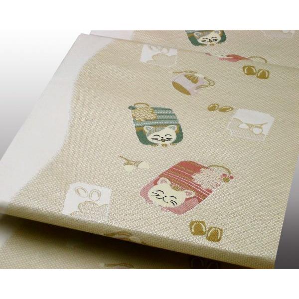 名古屋 名古屋帯 正絹名古屋帯 お守りネコの洒落柄 : がま口財布 おび 