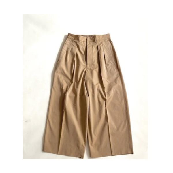 極希少 日本製 HAVERSACK ベルテッドワイドパンツ ベージュ HAVERSACK / 120/2シャンブレー ハイウエストワイドパンツ BEIGE