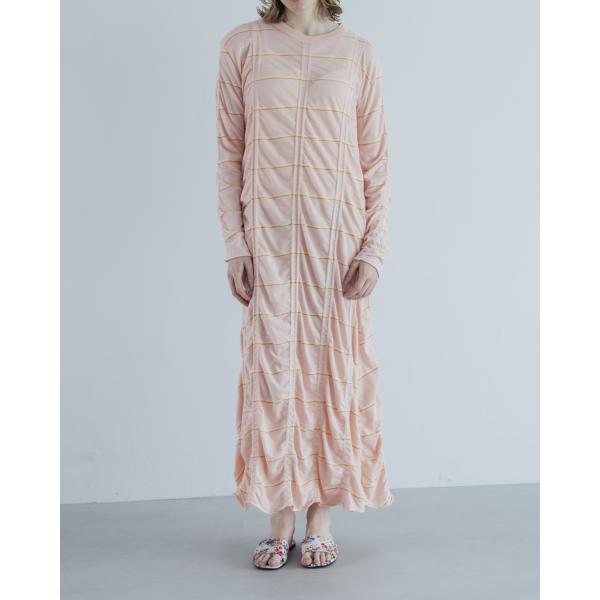 MEYAME（メヤメ） TUCKED JACQUARD BORDER DRESS PINK タック