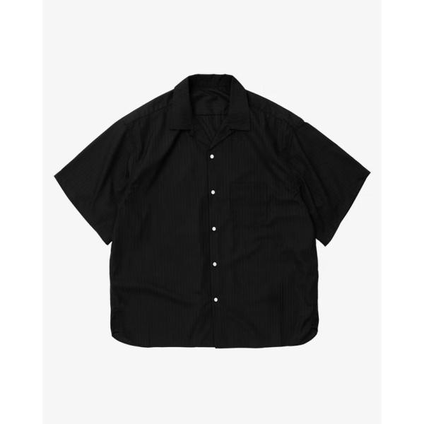 Sillage シャツ　黒 Sillage シアージ re-engineered overshirt short sleeve black stripe