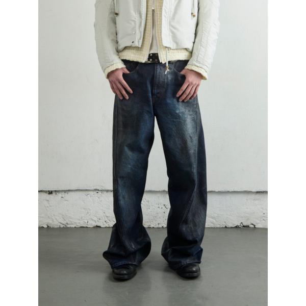 NVRFRGT 3D TWISTED WIDE LEG JEANS LUSTER COATED DARK INDIGO