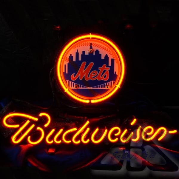 ネオンサイン Mets ロゴ ニューヨーク シティ 円形  Budweiser 光る看板 スポーツバー ベースボール ガレージ照明 インテリアライト アメリカ雑貨 野球装飾