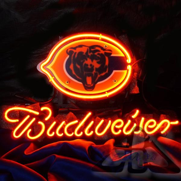 ネオンサイン Chicago Bears風ロゴ×Budweiser インテリア照明 アメリカンフットボール仕様 バー装飾 スポーツLED看板風