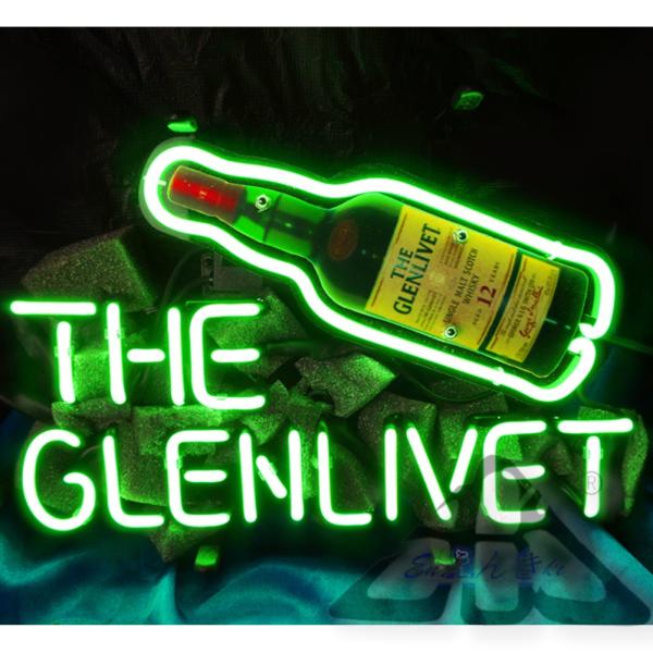 アメリカンTHE GLENLIVET ネオンサイン ガラス製 ザ グレンリベット ガラスネオンサイン 12年ボトルとブランドロゴが光るクラシックスコッチスタイル