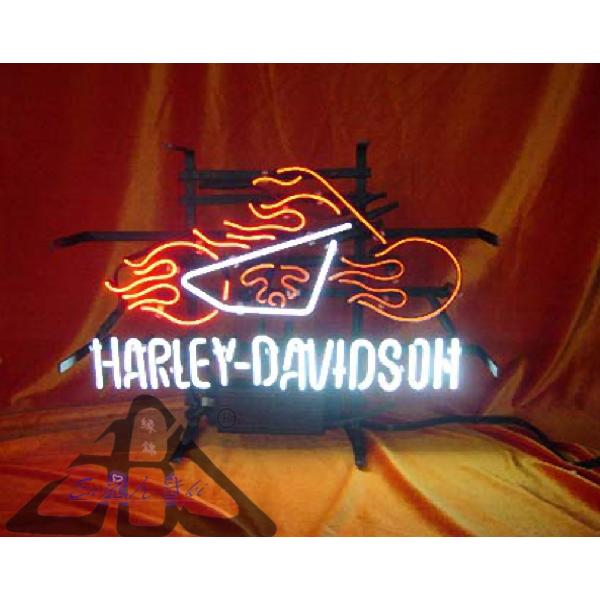 ガラスネオンサイン HARLEY-DAVIDSON ハーレーダビッドソン 炎 フレイム バイカーズバー ガレージ照明 インテリア　ネオン管　店舗照明　【オーダーメイド対応】