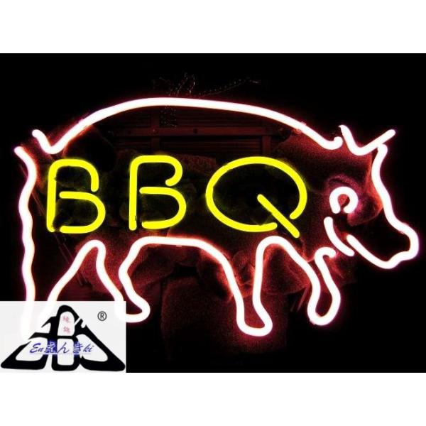 LEDライト風 BBQ豚シルエット ネオン看板 ガラス製ネオンサイン 肉バル バーベキュー店/精肉店/屋台/キッチンカーオーダーメイド対応