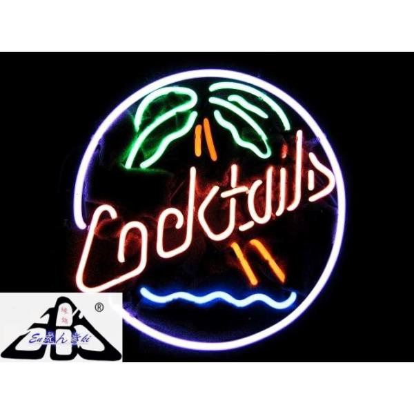 LEDライト風 オーダーメイド対応 ガラス製 ネオンサイン 看板 Cocktails 丸型ヤシの木 ビーチバー/カフェ用 店舗看板