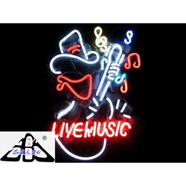ガラス製 ネオンサイン 看板 LEDライト風 LIVE MUSIC サックス 音符 ライブバー看板 音楽バー ライブハウス インテリア オーダーメイド対応