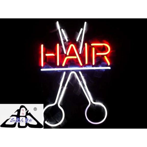 HAIR ハサミ×赤文字 下線付き 美容室 理容室 サロン ガラス製 ネオンサイン 看板 LEDライト風 インテリア照明 店舗装飾 おしゃれ オーダーメイド対応