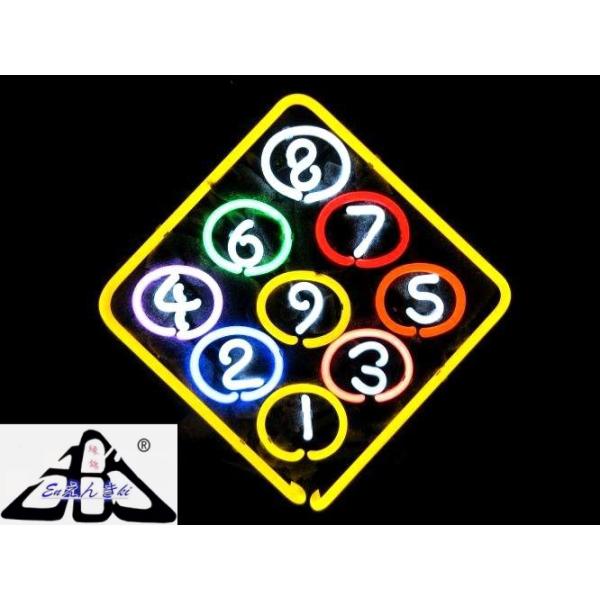 ビリヤード 9ボール ダイヤラック 数字サイン バー看板 ゲームバー／プールホールガラス製 ネオンサイン 看板 LEDライト風 オーダーメイド対応
