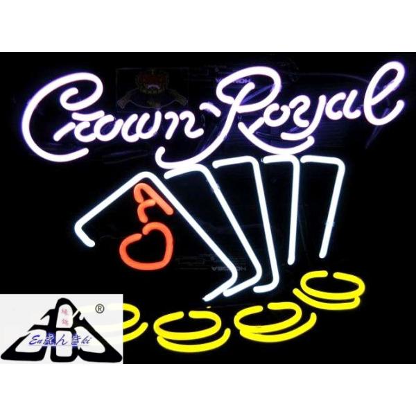 LEDライト風 ガラス管ネオン看板 Crown Royal ポーカー手札Aハート＆チップ ウイスキーバー 店舗用サイン おしゃれバー カフェ用 オーダーメイド対応