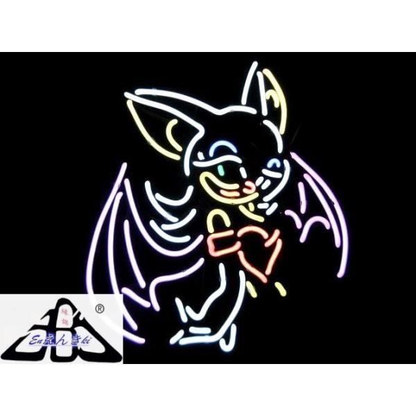 LEDライト風 ガラス管ネオンサイン コウモリ×ハート パステル可愛い キャラクター風インテリア照明 店舗装飾 おしゃれバー カフェ用 オーダーメイド対応