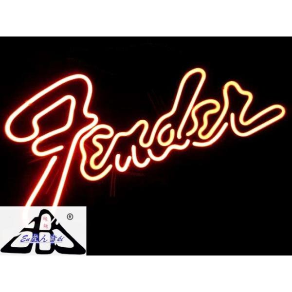 Fender ロゴ 英字 音楽バー ギターショップ ライブハウス ガラス製 ネオンサイン 看板 LEDライト風 インテリア照明 おしゃれバー カフェ用 オーダーメイド対応