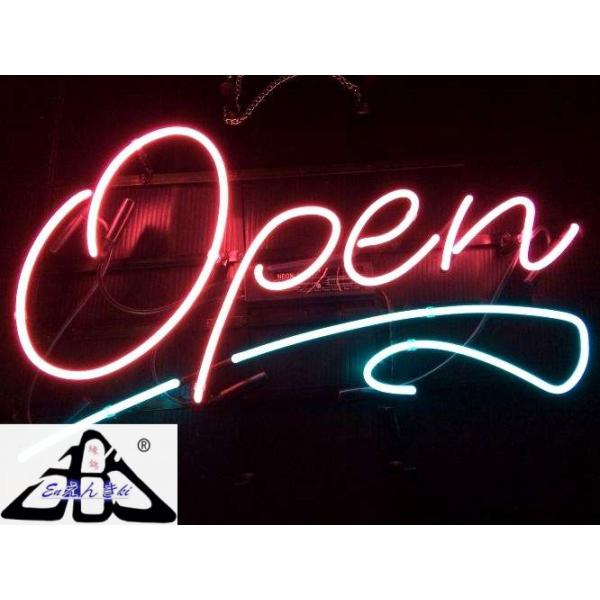 Open 筆記体スワッシュ 営業中サインガラス製 ネオンサイン 看板 LEDライト風 カフェ/バー/サロン 店舗装飾 おしゃれバー カフェ用 オーダーメイド対応