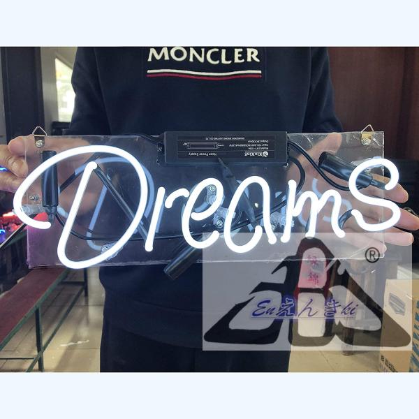 ネオンサイン Dreams   ホワイト 英字 ガラス管 インテリア 照明 店舗装飾 アート看板  led 看板 アメリカン雑貨  バー イルミネーション オーダーメイド可能