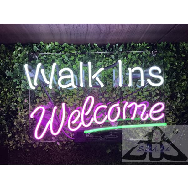 ネオンサイン Walk Ins Welcome 店舗用 ガラス製 ホワイト ピンク 緑 壁掛け led 看板 アメリカン雑貨 おしゃれ  カフェ  イルミネーション オーダーメイド可能