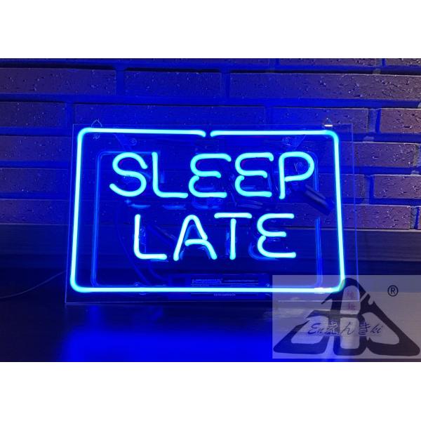 ネオンサイン SLEEP LATE ブルー ガラス製 インテリア装飾 看板  壁掛け led アメリカン雑貨 おしゃれ  店舗用  サインボード  オーダーメイド可能